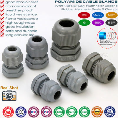 Non-Metallic Plastic Gray Cable Gland PG11, Adjustable 5-10mm Gland Connector IP68 Watertight Cable Screw Gland