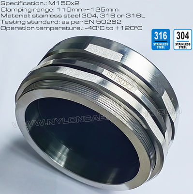 M150x2 Metric Cable Gland Stainless Steel 316, Cable Gland IP68 Stainless Steel 316L Waterproof Connector Inox 304 for 110-125mm Cables