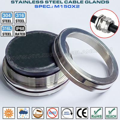 M150x2 Metric Cable Gland Stainless Steel 316, Cable Gland IP68 Stainless Steel 316L Waterproof Connector Inox 304 for 110-125mm Cables