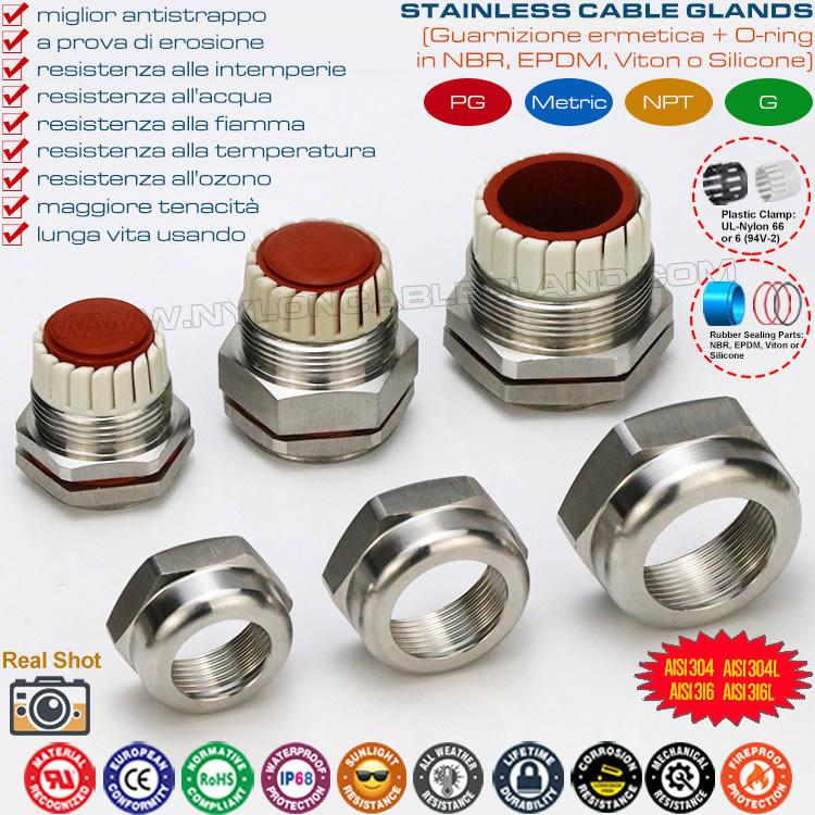 Waterproof IP68 Metric Cable Glands Sealing Connectors Stainless Steel 304/316/316L with Silicone Rubber Seals