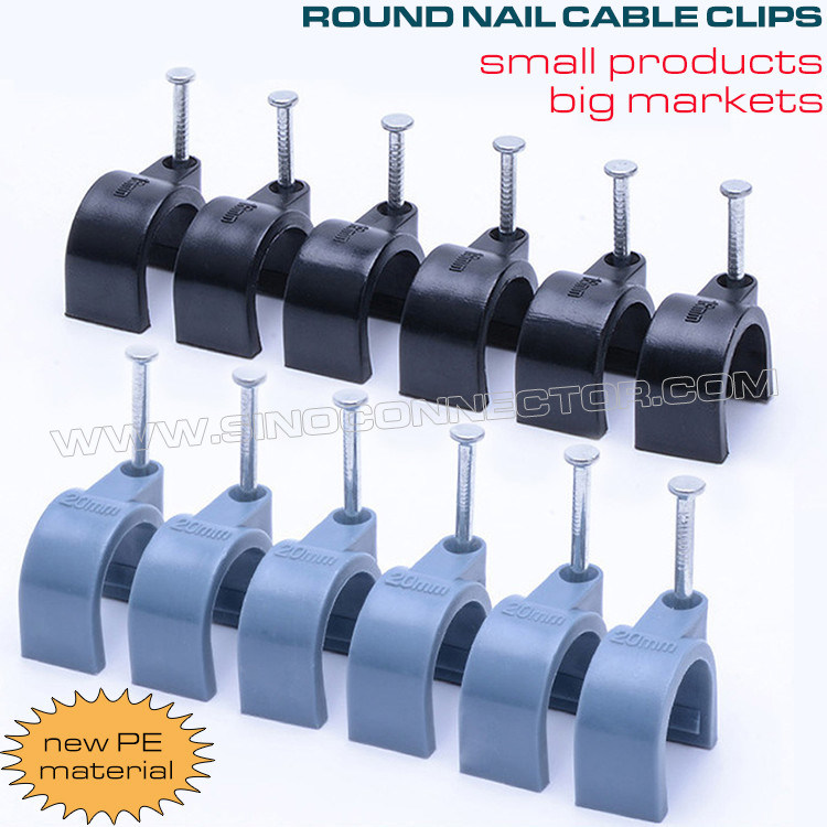 Ø2.5mm~25mm Cable Clips Plastic with Single Nail, Ø30mm~50mm Round Cable Clips with Double Nails for Cable Management