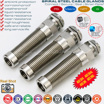 AISI316L, AISI316, AISI304 Metal ze stali nierdzewnej PG Glandę kablową elastyczną (IP68) z dodatkową spiralną ulgą od naprężenia