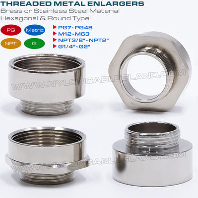 Adapter gwintowany sześciokątny / kabelová průchodka konwerter gwintów okrągły metal (mosiądz, stal nierdzewna) gwint męski na żeński PG7~PG48, M12~M63, NPT3/8~NPT2 i G1/4~G2