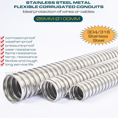 Metalowe giętkie rurki rury faliste Ø6mm~Ø100mm, rury karbowane stali nierdzewnej 316 i 304 (węże) rozciąganie osiowe 36 kgf~600 kgf w celu ochrony przewodów