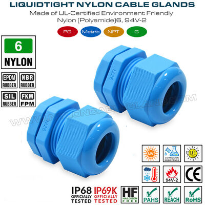 Wodaodporny złącze kablowy M25x1.5 Plastikowa gruczoła kablowa IP68, 13-18 mm, nylon (PA 6, UL746C-f1 Ocena, użytkowanie na zewnątrz