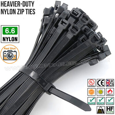 Plastikowy krawat 7.6x300mm Ciężki krawat kablowy, Ø8-80mm Regulowany nylon (PA) 6.6 Zip Krawat c/w 130lbs lub 157lbs Wytrzymałość do budowy
