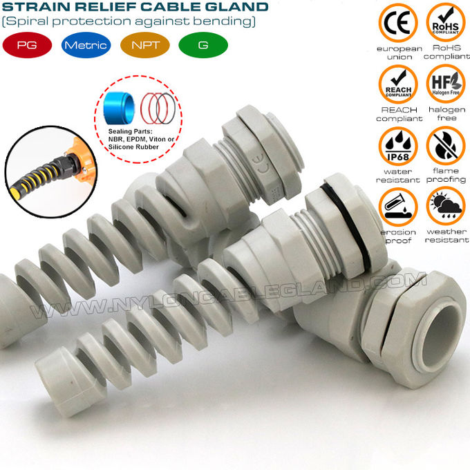 Dławik kablowy spiralny /spiralny przepust kablowy z odgiętką elastyczną nylon (poliamid) 6 PG11 IP68 do kabli 5-10mm